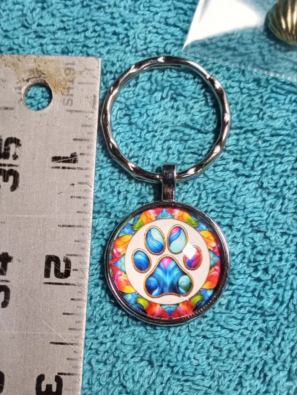 Colorful Paw Print Pet Keychain - Blue Accent